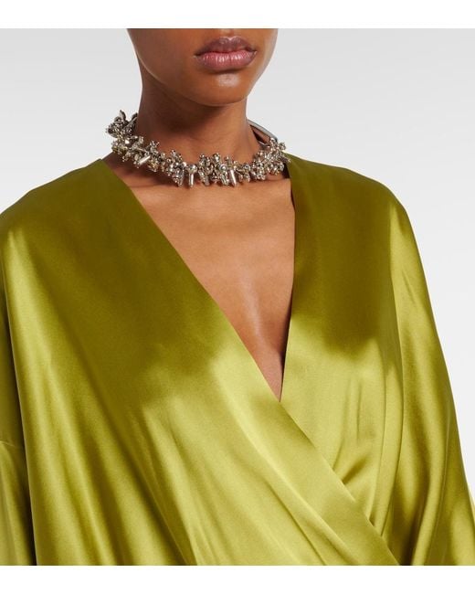 Dries Van Noten Green Draped Silk-Blend Satin Blouse