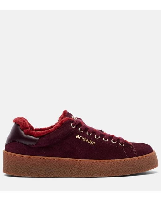 Bogner Red Lucerne Shearling-Lined Suede Sneakers