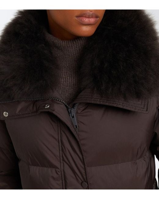 Yves Salomon Black Set Of Calf-Hair Trimmed Down Jacket And Gloves