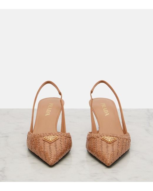 Prada Natural Woven Leather Slingback Pumps