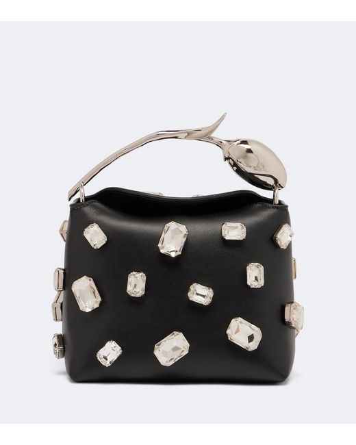 Erdem Black Bloom Mini Leather Top-Handle Bag