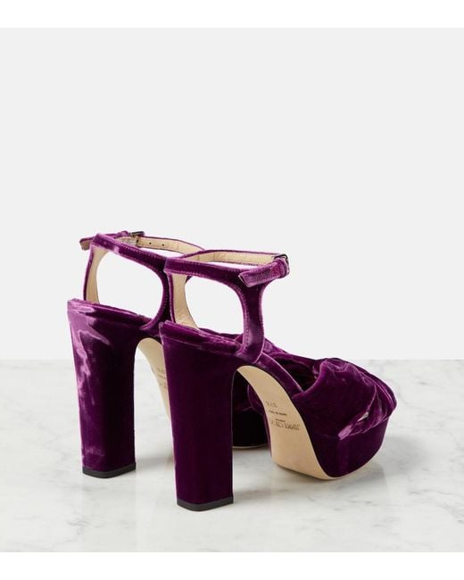 Jimmy Choo Purple Heloise 120 Velvet Peep-Toe Pumps