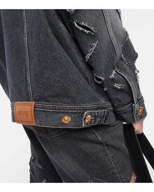 Versace Gray Distressed Denim Jacket