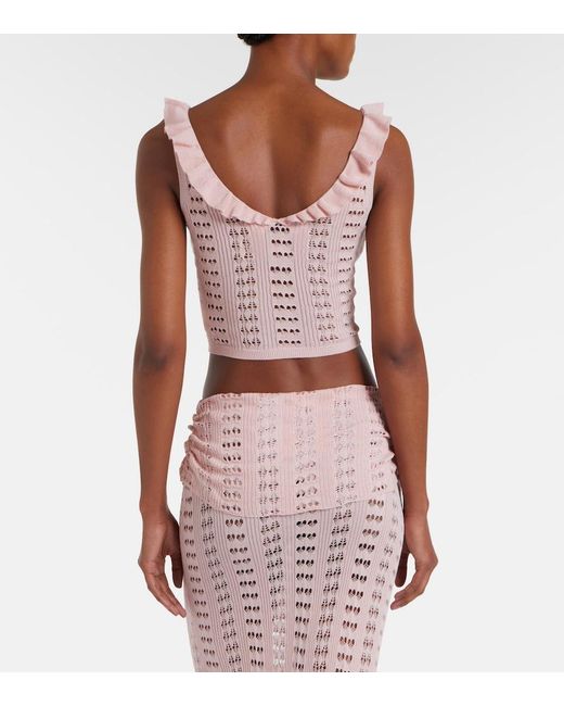 AYA MUSE Pink Ruffled Pointelle Crop Top