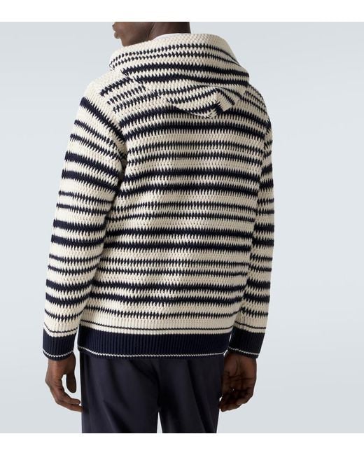 Orlebar Brown Gray Kirk Striped Crochet Cotton Hoodie for men