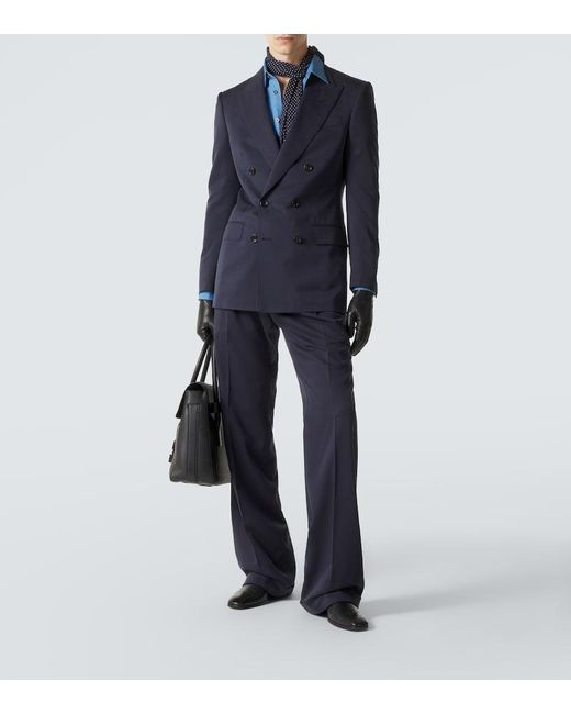 Tom Ford Blue Double-Breasted Silk Blazer for men