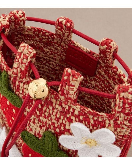 Loewe Red Paula's Ibiza Raffia Pouch With Strap
