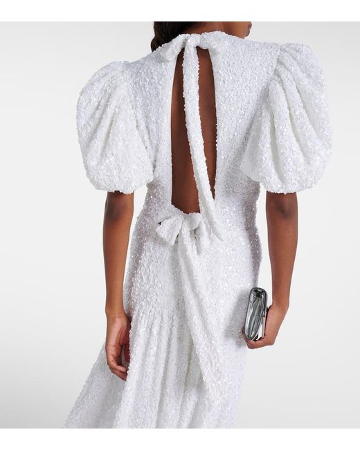 ROTATE BIRGER CHRISTENSEN White Bridal Sequined Puff-Sleeve Gown