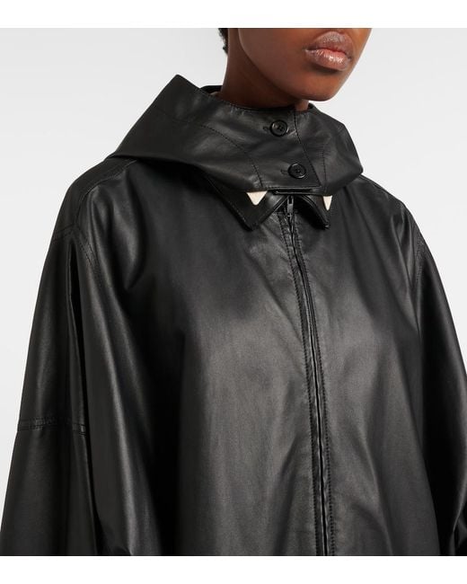 The Row Black Cassandre Leather Coat