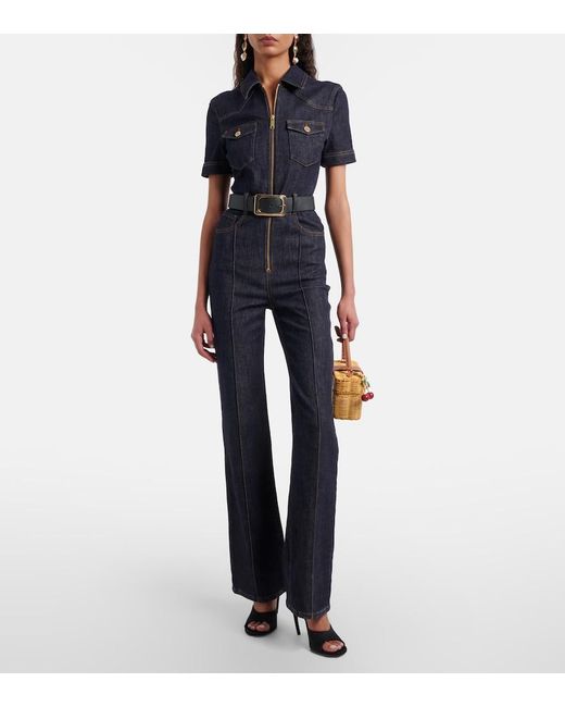 Self-Portrait Blue Belted Denim Jumpsuit