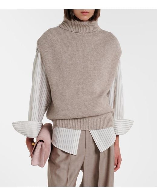Jardin Des Orangers Natural Turtleneck Wool And Cashmere Sweater Vest