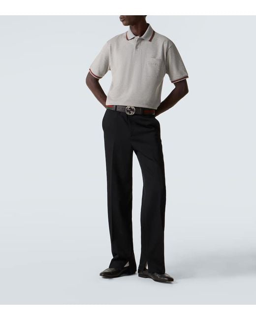 Gucci White Web Stripe Cotton-Blend Polo Shirt for men