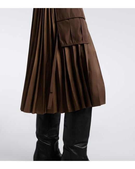 Sacai Brown Pleated Twill Midi Skirt
