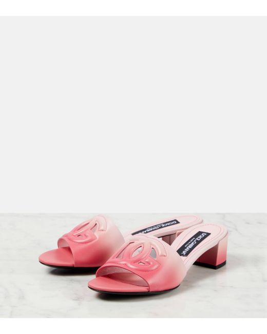 Dolce & Gabbana Pink Degrade Logo Cutout Leather Mules