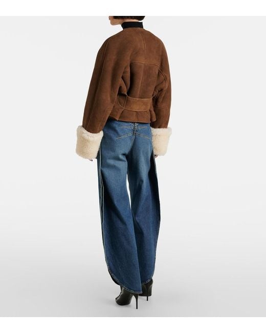 Alaïa Brown Shearling-Trimmed Suede Jacket