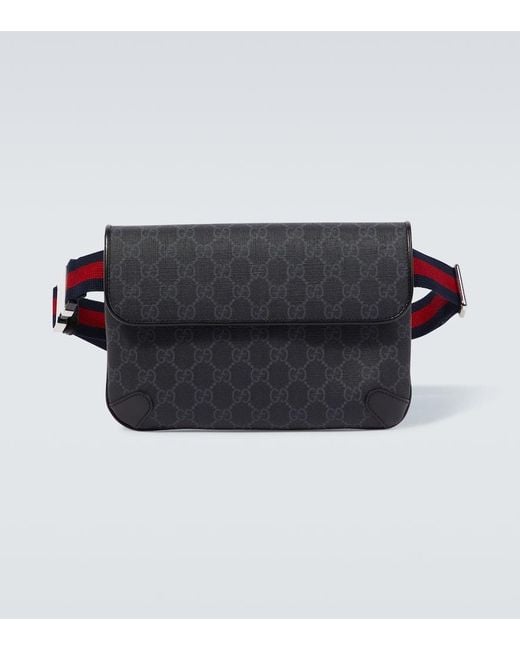 Gucci Black Web Stripe Gg Canvas Leather-Trimmed Belt Bag for men