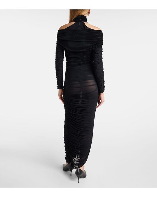 Mugler Black Maxikleid Aus Mesh Und Samt