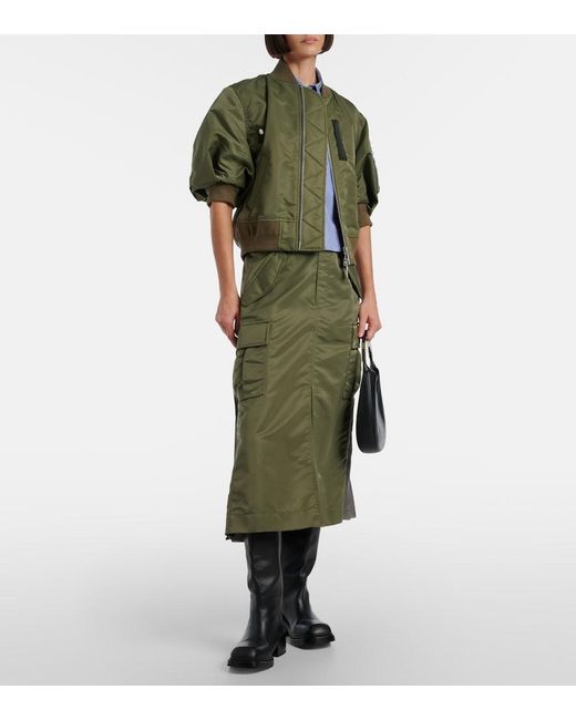 Sacai Green Pleated Midi Skirt