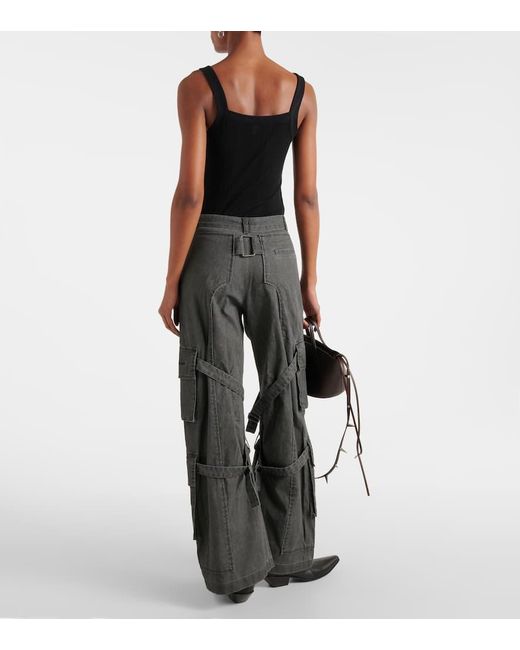 Acne Gray Mid-Rise Wide-Leg Cargo-Jeans