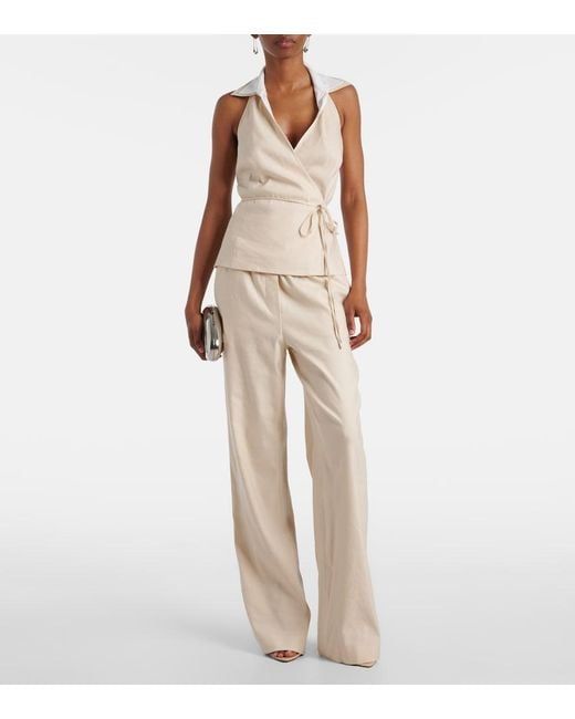 Jonathan Simkhai Natural Bristol Linen-Blend Wide-Leg Pants