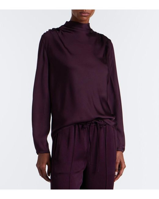 Vince Purple Draped Silk-Blend Top