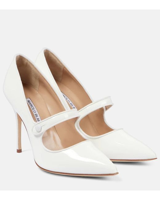 Manolo Blahnik White Camparinew Patent Leather Pumps