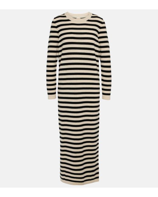 Jardin Des Orangers Black Striped Wool And Cashmere Midi Dress