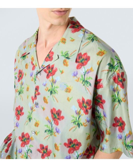 Loewe Green Floral Cotton And Silk Twill Bowling Shirt for men