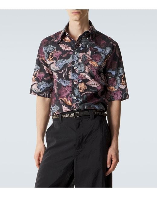 Lemaire Blue Floral Cotton Bowling Shirt for men