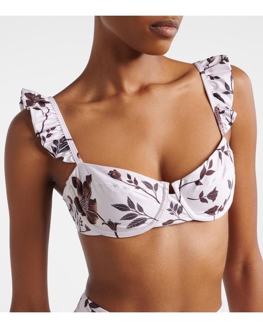Agua Bendita Metallic Kiwi Floral Ruffled Bikini Top