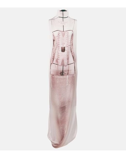 Jean Paul Gaultier Pink Trompe L'Oil Draped Satin Maxi Dress