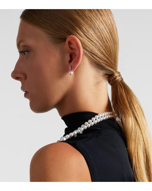 Mikimoto White 18Kt Drop Earrings With Akoya Pearls And Diamonds