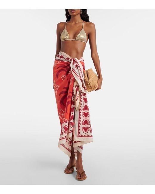 Johanna Ortiz Red Printed Cotton Beach Cover-Up