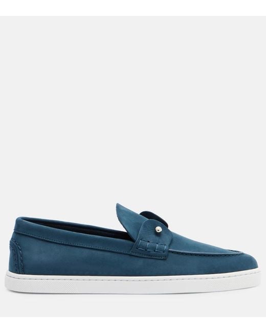 Christian Louboutin Blue Chambeliboat Suede Slip-On Shoes