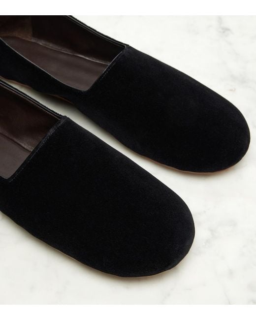 The Row Black Ponti Velvet Slip-On Shoes