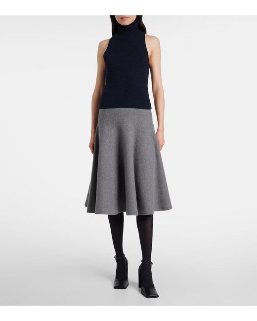 Alaïa Gray Cashmere-Blend Midi Skirt