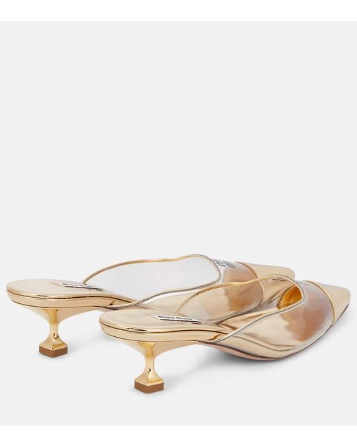 Mules De Piel Y Pvc Con Logo Miu Miu de color Natural
