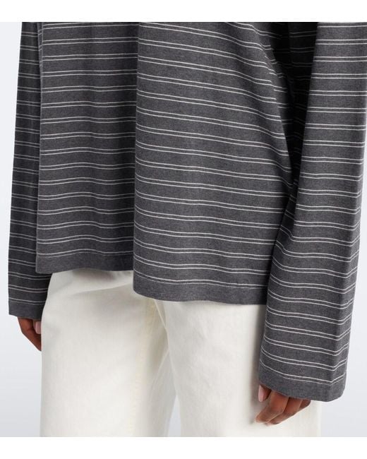 Nili Lotan Gray Striped Cotton Jersey Polo Shirt