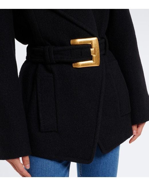Balmain Black Double-Breasted Virgin Wool Coat