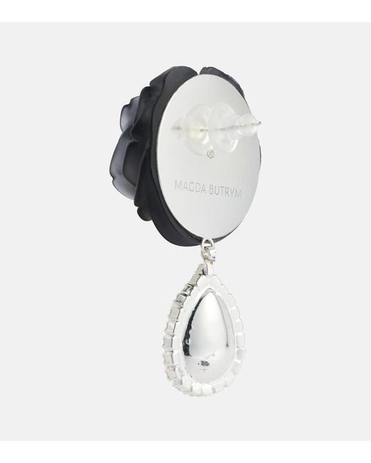 Magda Butrym Black Mini Rose Crystal-Embellished Drop Earrings