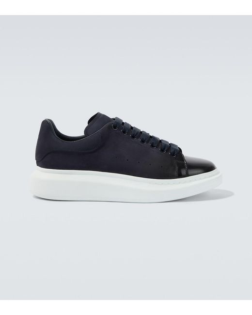 McQueen Blue Oversized Suede-Trimmed Leather Sneakers for men