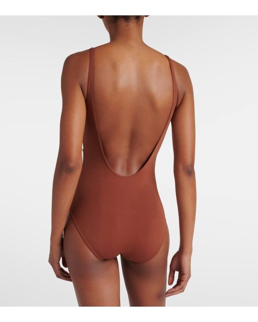 Eres Brown Damier Tie-detail Swimsuit