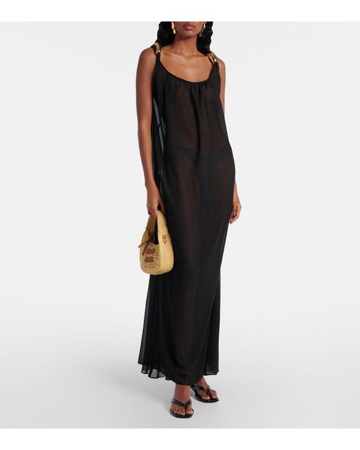 Adriana Degreas Black Holiday Embellished Chiffon Maxi Dress