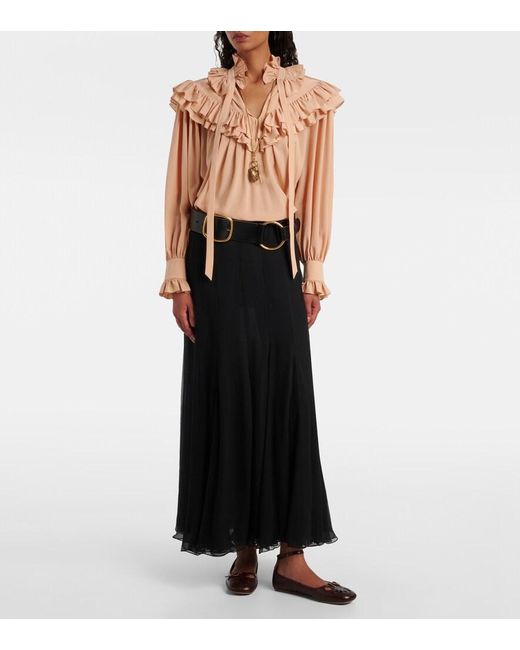 Chloé Natural Ruffled Silk Crepe De Chine Blouse
