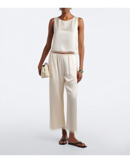 Leset Natural Barb Lace-Trimmed Satin Wide-Leg Pants