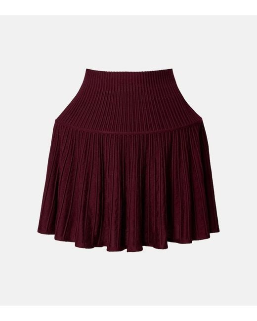 Alaïa Red Ribbed-Knit Wool-Blend Miniskirt