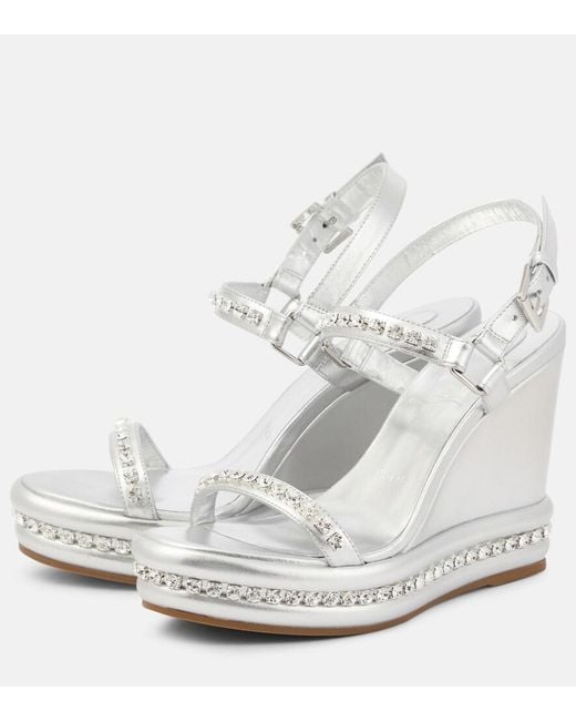 Christian Louboutin White Pyrastrass Metallic Leather Wedge Sandals