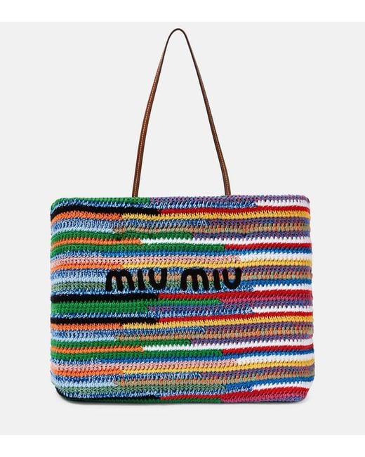 Miu Miu Red Large Striped Crochet Tote Bag