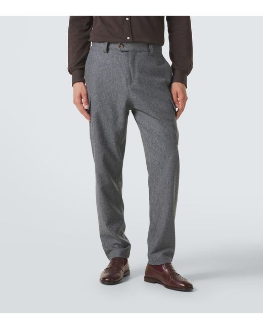 Brunello Cucinelli Gray Wool Tapered Pants for men