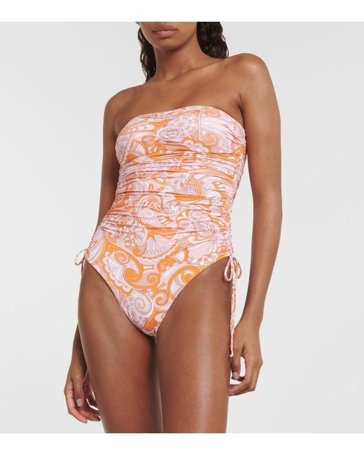 Melissa Odabash White Sydney Printed Bandeau Swimsuit